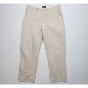 Vtg 90s Ralph Lauren Mens 38x30 Distressed Prospect Wide Leg Chino Pants Stone